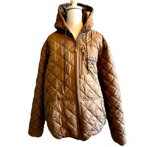 Hard Rock Cafe Bomber Puffer Jacket Men L Snow Coat Retro Ski Tan Brown Hoodie